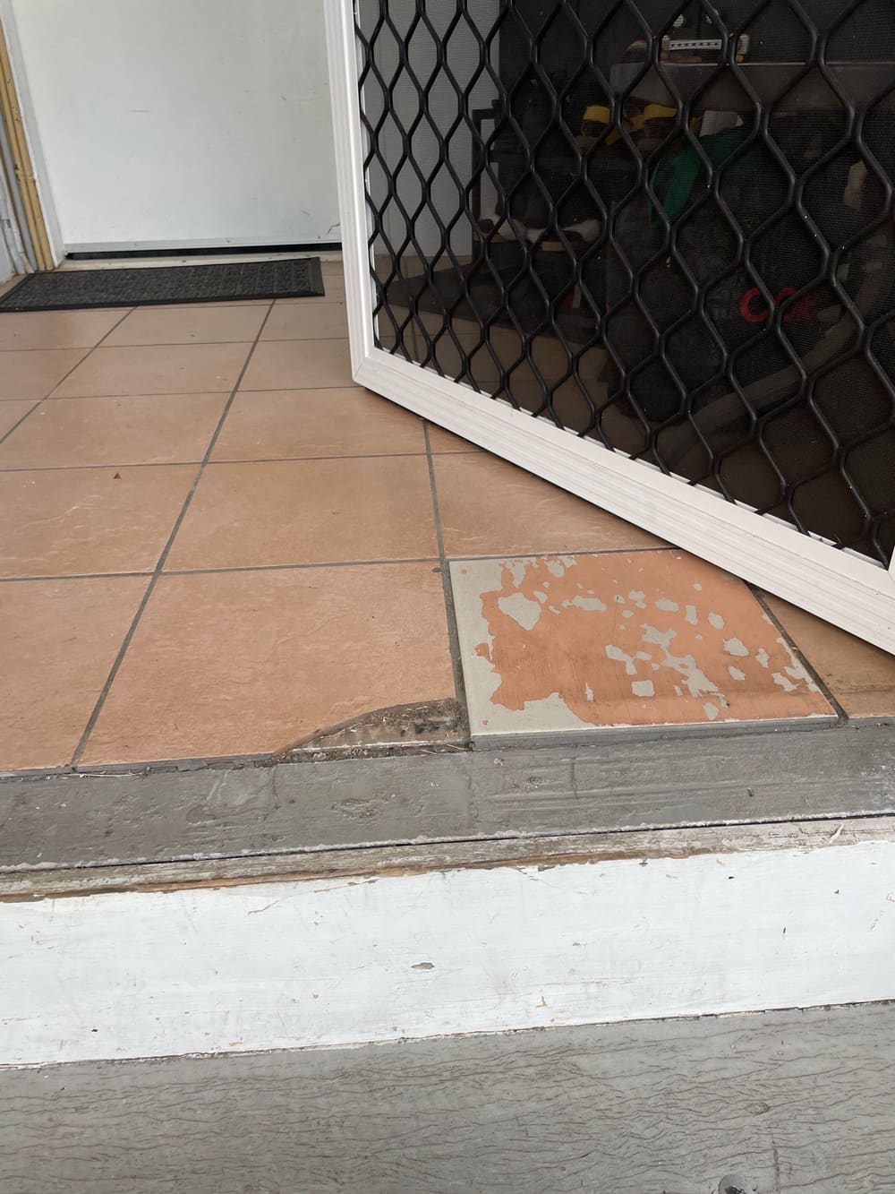 Cracked/chippend tiles, recorded during a pre-purchase inspection in Booval